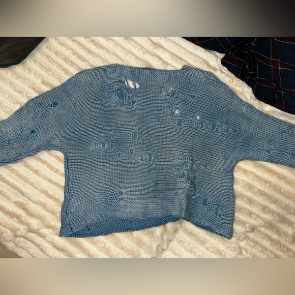 R13 Distressed Boyfriend Crewneck Sweater in Indigo Blue Size XS - Picture 8 of 13